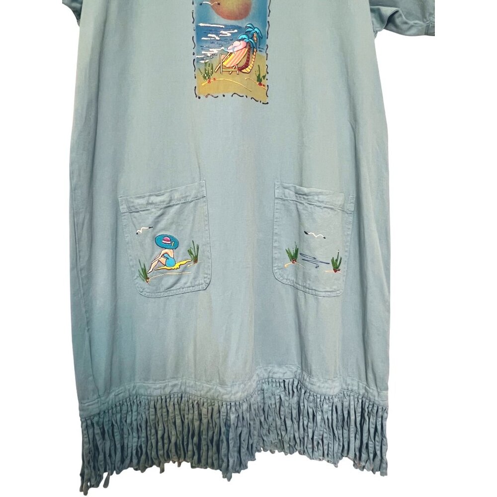 Right Angle Women Beach-Themed Cotton Dress Fringe Pockets LARGE Cruise Casual - Picture 4 of 16